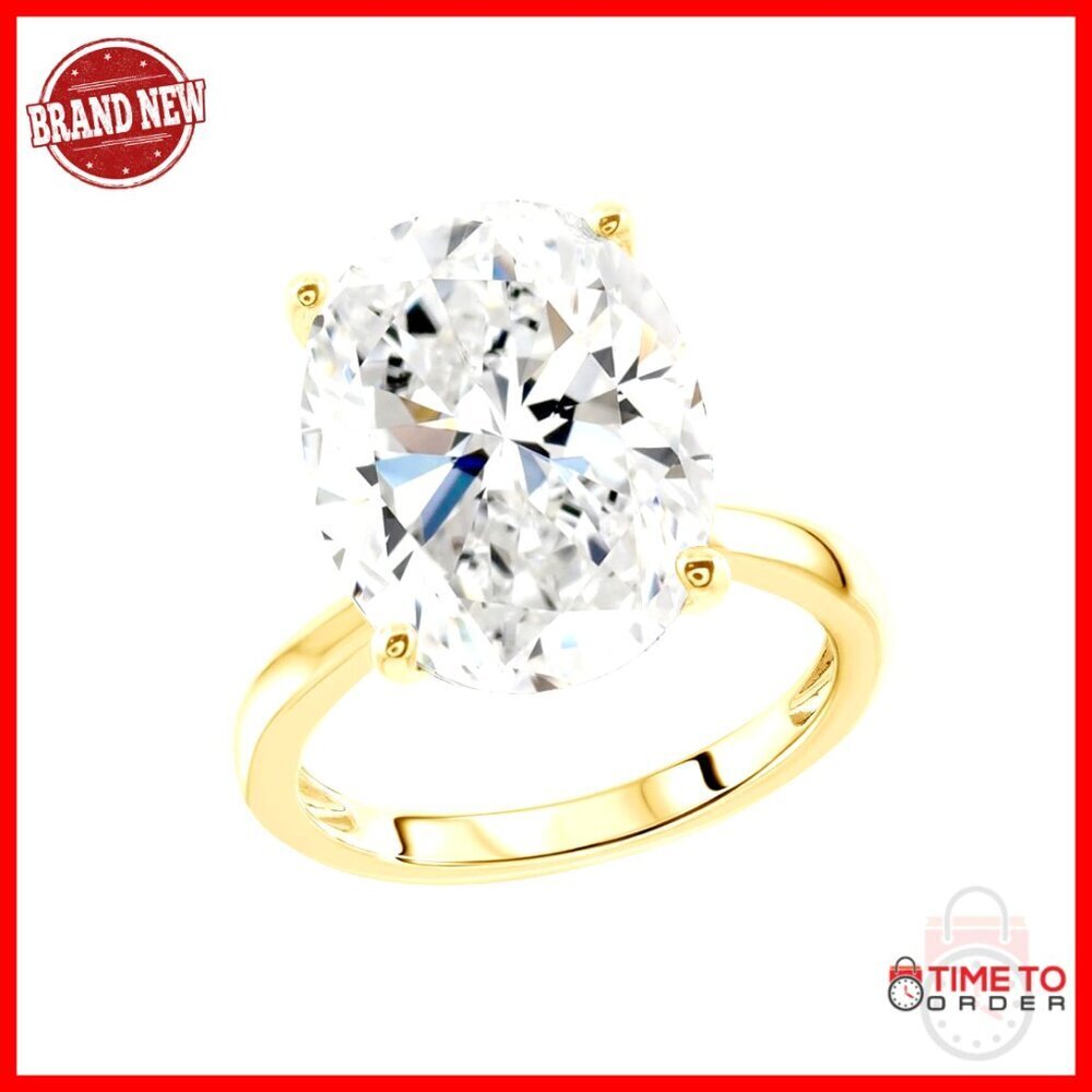 10 Carat Oval Solitaire Ring, 925 Sterling Silver, Size 7, Statement Cocktail